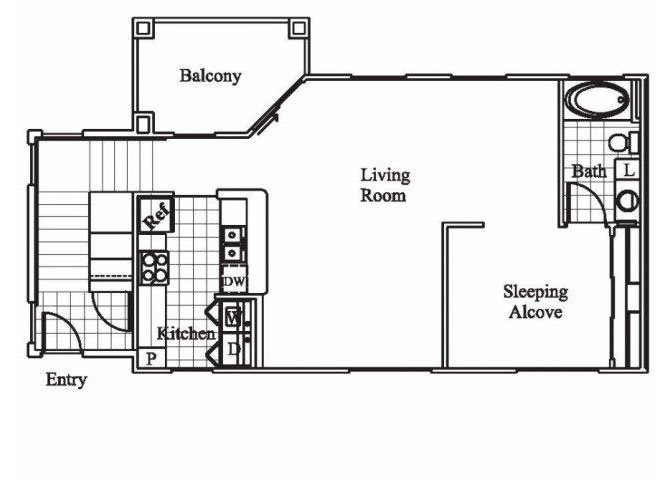 1 bedroom 1 bathroom floor plan at Silverbell Springs Apartments in Tucson, AZ